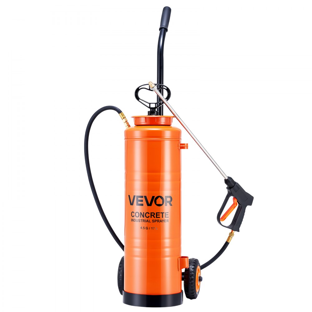 VEVOR Industrial Sprayer, 4.5 Gallons Large Capacity, Stainless Steel Concrete Sprayer with Ergonomic Handle & Removable Cart, 48" & 120" Hose, Concrete Sealer Sprayers for Form Oils Construction