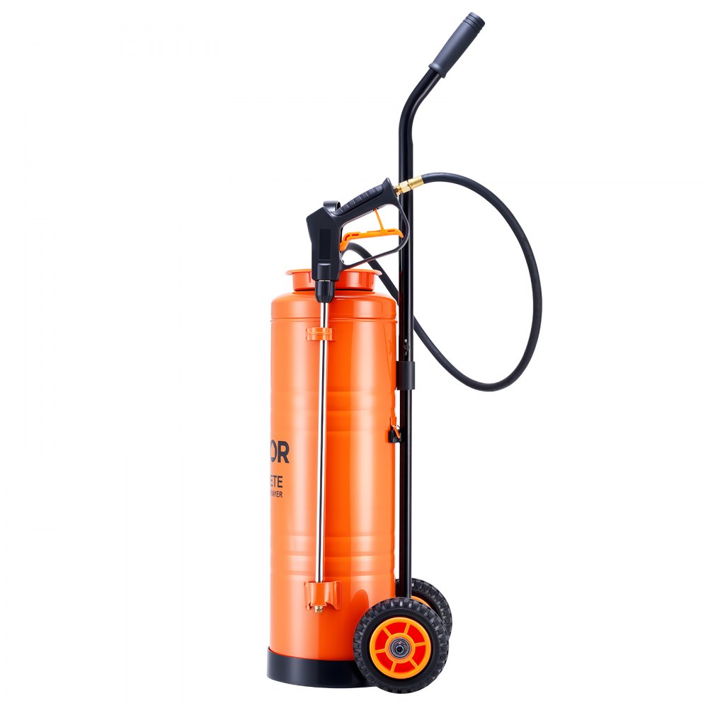 VEVOR Industrial Concrete Sprayer with Wheeled Cart, 5 Gallon Stainless Steel Sprayer, Heavy Duty Tri-Poxy Pump Sprayers, 20.5''Wand, 48" & 120" Hoses, 2 Brass Nozzles for Construction, Lawn & Garden