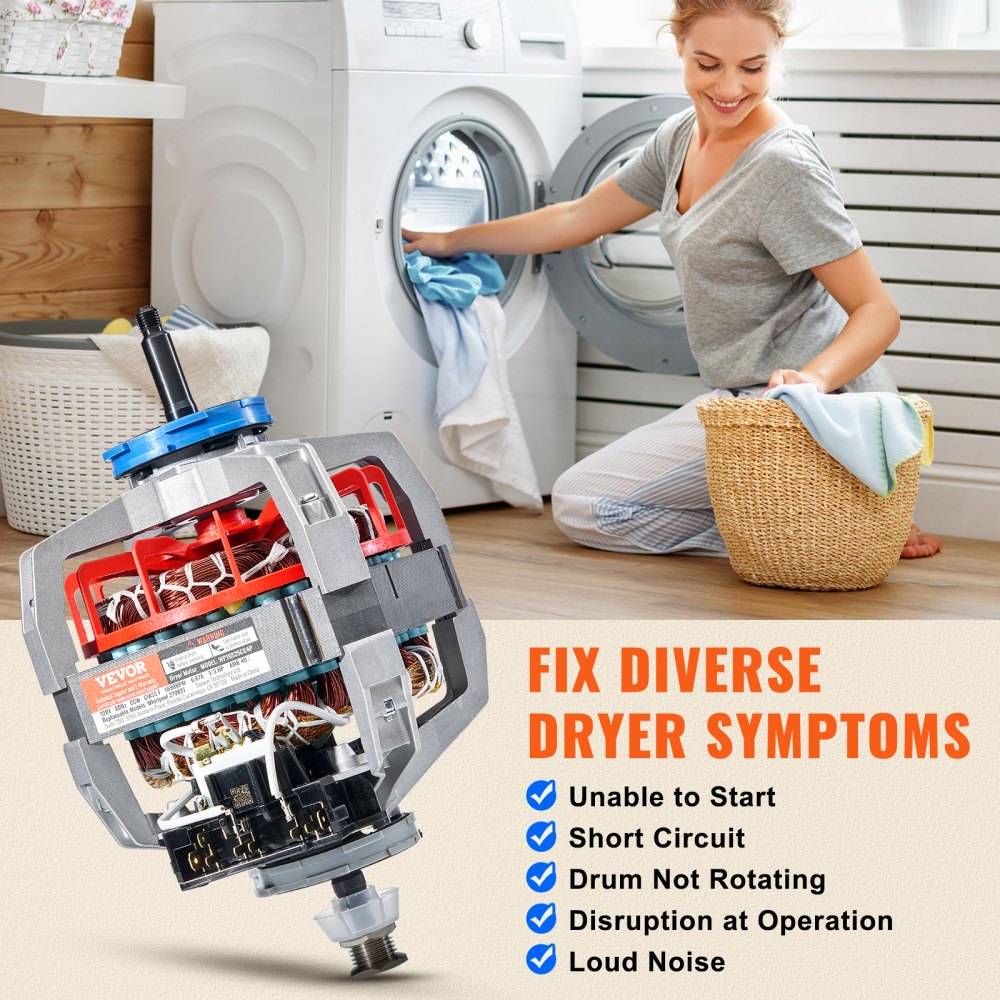 VEVOR 279827 Dryer Motor, Compatible with Kenmore, Whirlpool, KitchenAid, Roper Dryer, Replaces 279827, AP3094245, 26000299992, 336351, 3388209, 4319349, 660199, 786067, 8066206, W10194250, W10448892