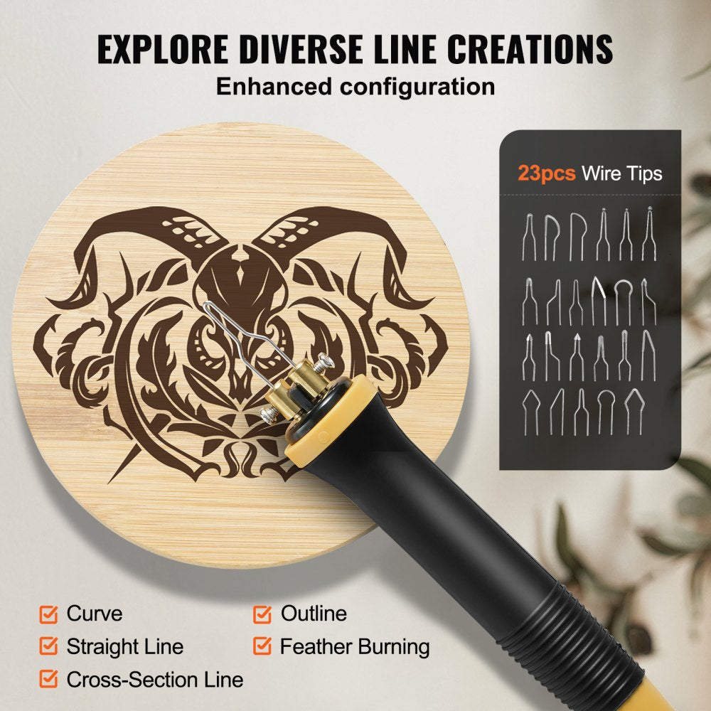 VEVOR Wood Burning Kit, 200~700°C Adjustable Temperature with Display, Dual Output Port with 2 Pyrography Pens, 23 Wire Nibs, 4 Wood Chip, 1 Pen Holder, 1 Screwdriver, 1 Knife, 1 Tweezers, 1 Sponge