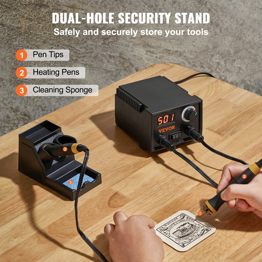 VEVOR Wood Burning Kit, 200~700°C Adjustable Temperature with Display, Dual Output Port with 2 Pyrography Pens, 23 Wire Nibs, 4 Wood Chip, 1 Pen Holder, 1 Screwdriver, 1 Knife, 1 Tweezers, 1 Sponge