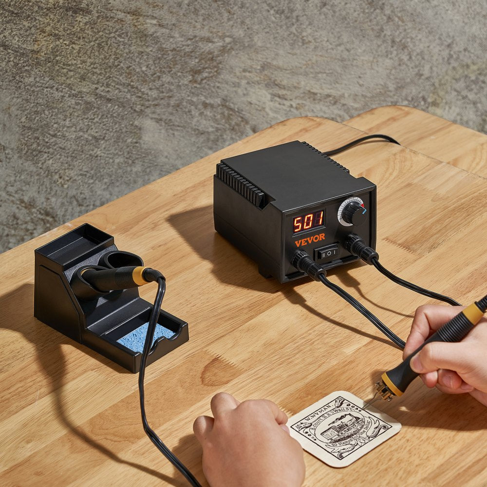 VEVOR Wood Burning Kit, 200~700°C Adjustable Temperature with Display, Dual Output Port with 2 Pyrography Pens, 23 Wire Nibs, 4 Wood Chip, 1 Pen Holder, 1 Screwdriver, 1 Knife, 1 Tweezers, 1 Sponge