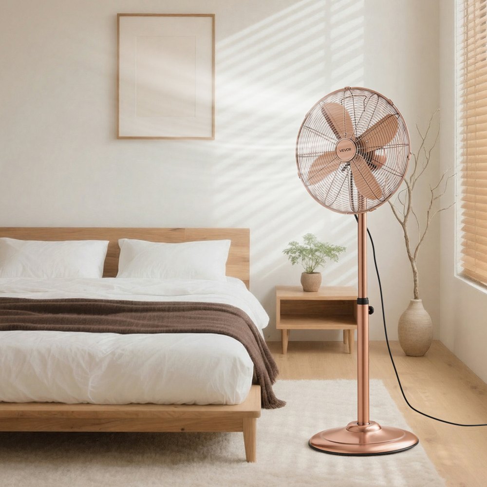 VEVOR 16-Inch High Velocity Pedestal Fan, 1450 CFM Industrial Standing Floor Fan with Handle, 75° Oscillating, 3-Speed Adjustable Height, Metal Made for Commercial, Garage, Workshop, Home, Copper