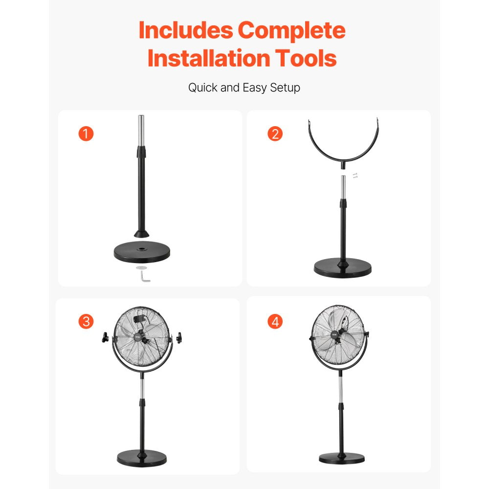 VEVOR Industrial Pedestal Fan, 18 Inch Standing Fan with 45.3 to 57.9 Inches Adjustable Height, Floor Fans with 3 Adjustable Speeds, High Power Fans for Warehouse,Garage,Commercial,Residential, Black
