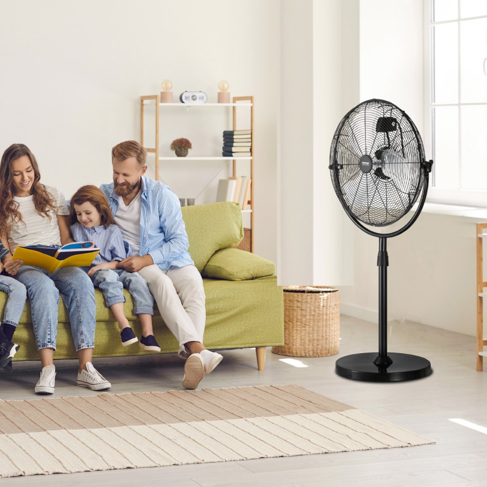 VEVOR Industrial Pedestal Fan, 18 Inch Standing Fan with 45.3 to 57.9 Inches Adjustable Height, Floor Fans with 3 Adjustable Speeds, High Power Fans for Warehouse,Garage,Commercial,Residential, Black