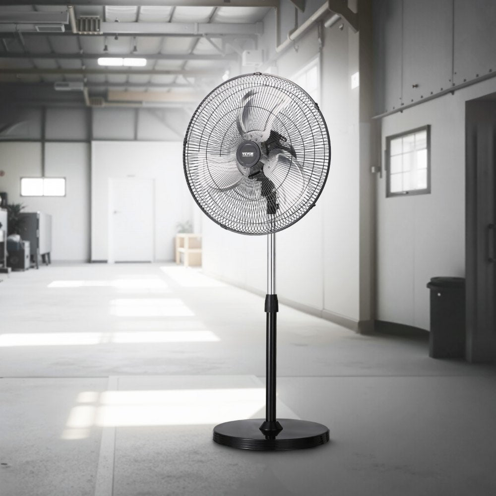 VEVOR Industrial Pedestal Fan, 20 Inch 90-Degree Oscillating Fan, Height Adjustable Standing Fans with 3 Adjustable Speeds, High Power Fans for Warehouse,Garage,Commercial, Black