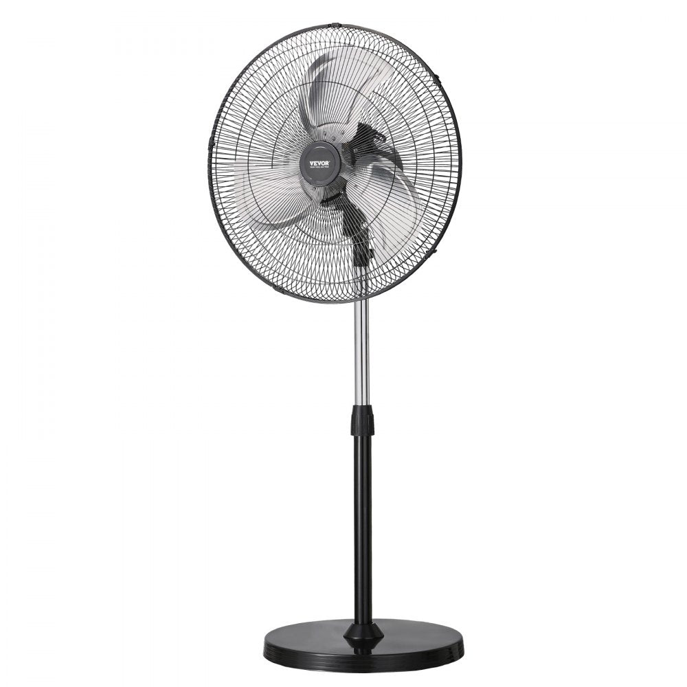 VEVOR Industrial Pedestal Fan, 20 Inch 90-Degree Oscillating Fan, Height Adjustable Standing Fans with 3 Adjustable Speeds, High Power Fans for Warehouse,Garage,Commercial, Black