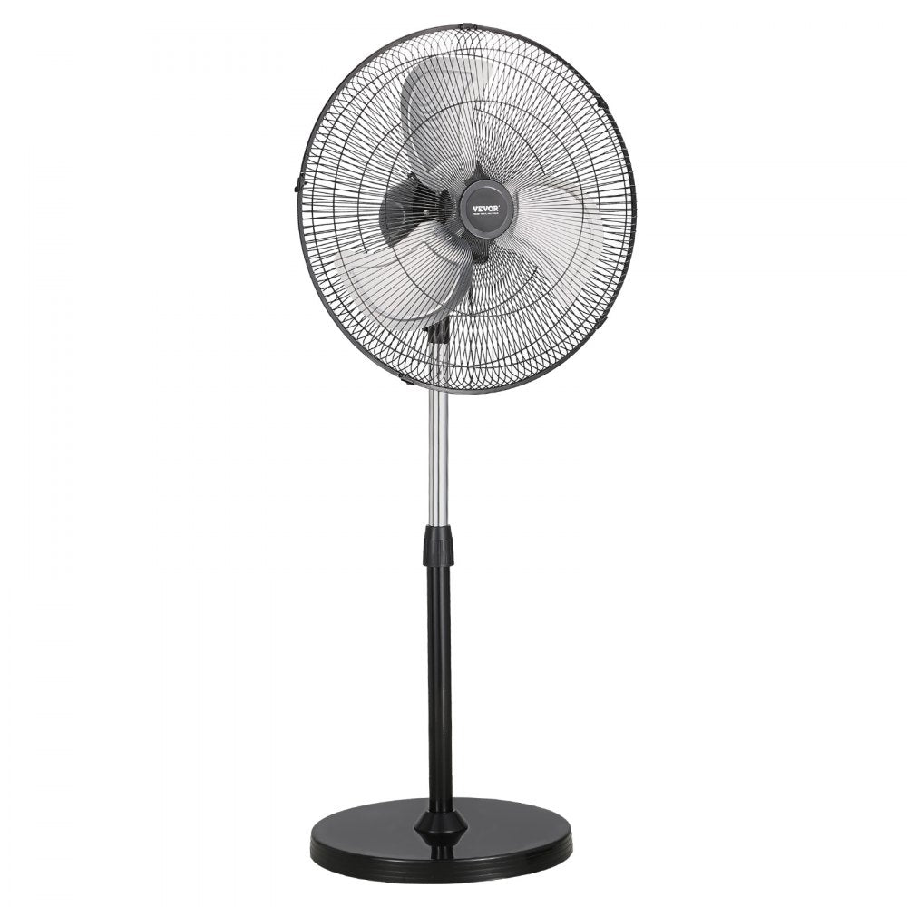 VEVOR Industrial Pedestal Fan, 20 Inch 90-Degree Oscillating Fan, Height Adjustable Standing Fans with 3 Adjustable Speeds, High Power Fans for Warehouse,Garage,Commercial, Black