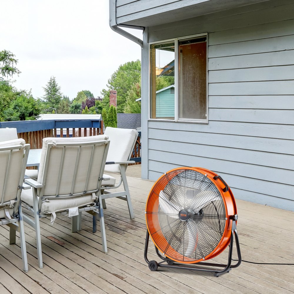 VEVOR Drum Fan, 24 Inch High Velocity Industrial Shop Fan, Heavy Duty Commercial Use 3-Speed 8600CFM, 360°Adjustable Tilting Industrial Floor Fan for Warehouse,Workshop,Factory, Basement