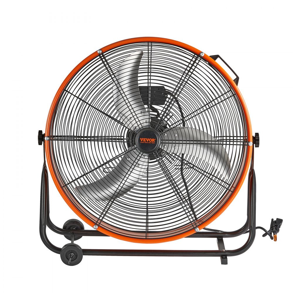 VEVOR Drum Fan, 24 Inch High Velocity Industrial Shop Fan, Heavy Duty Commercial Use 3-Speed 8600CFM, 360°Adjustable Tilting Industrial Floor Fan for Warehouse,Workshop,Factory, Basement