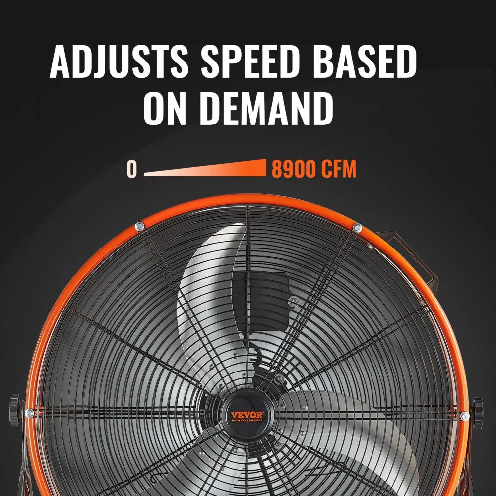 VEVOR Drum Fan, 24 Inch High Velocity Industrial Shop Fan, Heavy Duty Commercial Use Infinitely Variable Speed 7935CFM,360°Adjustable Tilting Industrial Floor Fan for Warehouse,Workshop,Factory