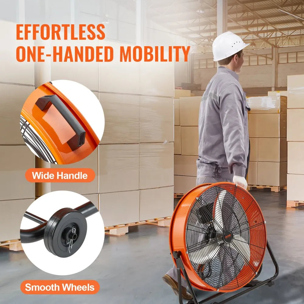 VEVOR Drum Fan, 24 Inch High Velocity Industrial Shop Fan, Heavy Duty Commercial Use Infinitely Variable Speed 7935CFM,360°Adjustable Tilting Industrial Floor Fan for Warehouse,Workshop,Factory