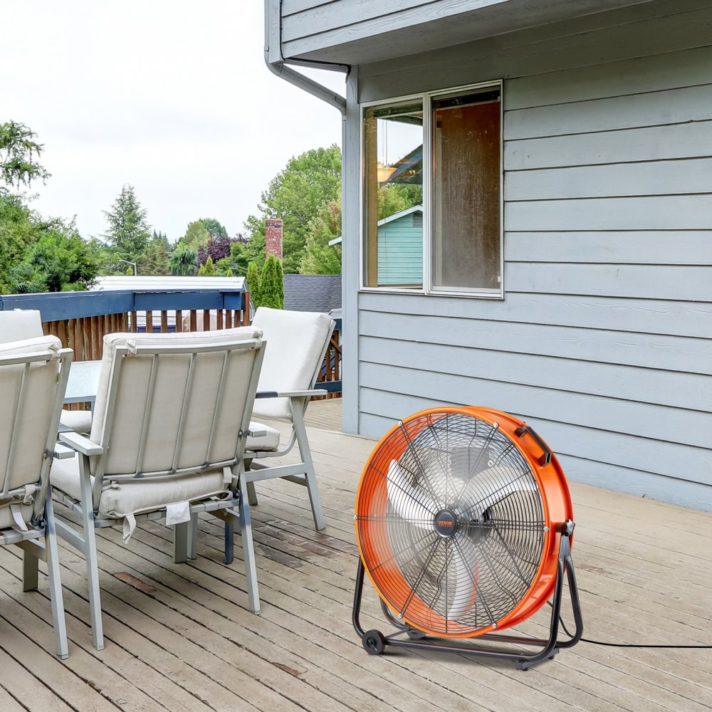 VEVOR Drum Fan, 24 Inch High Velocity Industrial Shop Fan, Heavy Duty Commercial Use Infinitely Variable Speed 7935CFM,360°Adjustable Tilting Industrial Floor Fan for Warehouse,Workshop,Factory