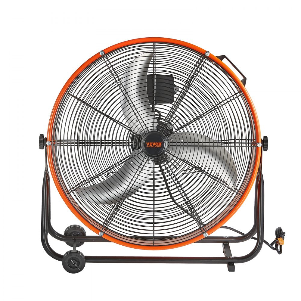 VEVOR Drum Fan, 24 Inch High Velocity Industrial Shop Fan, Heavy Duty Commercial Use Infinitely Variable Speed 7935CFM,360°Adjustable Tilting Industrial Floor Fan for Warehouse,Workshop,Factory