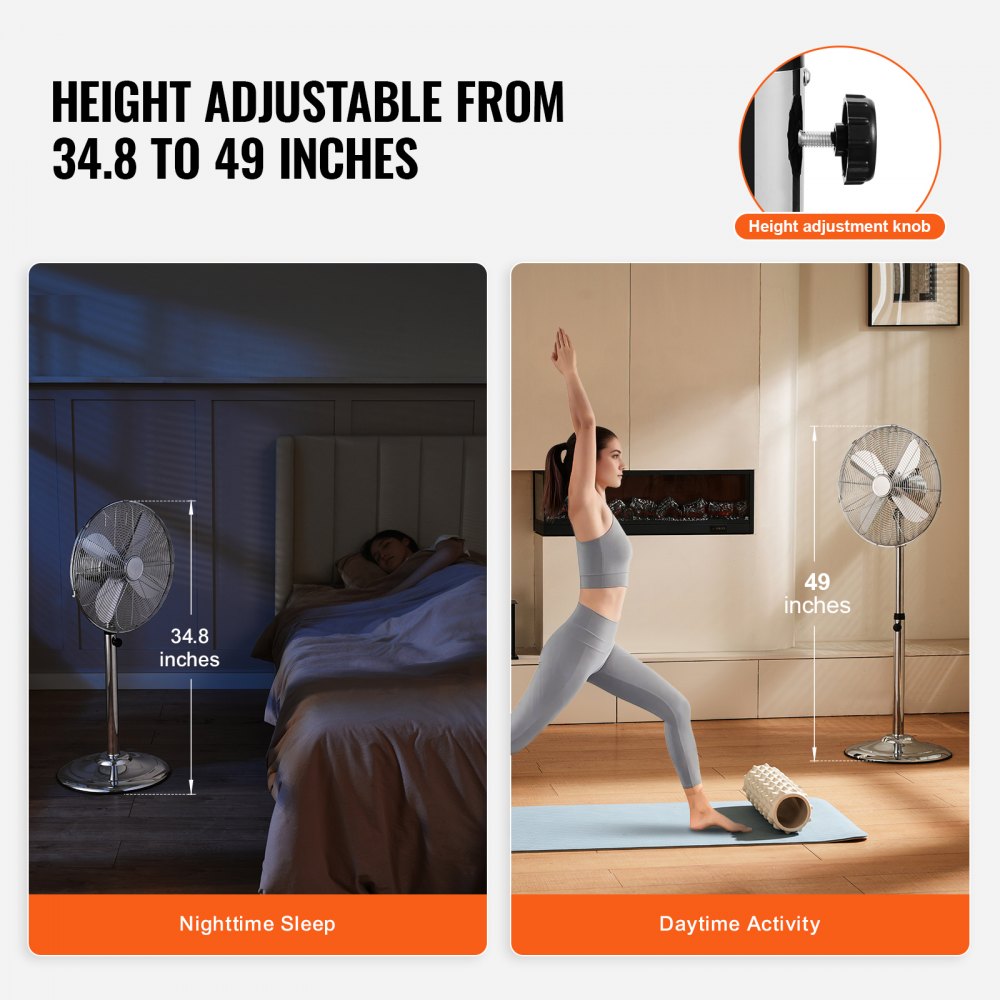 VEVOR Industrial Pedestal Fan, 16 Inch Oscillating Standing Fan, Adjustable Height Floor Stand Floor fan with 3 Adjustable Speeds, High Power Tall Fan for Bedroom, Living Room, Home Office