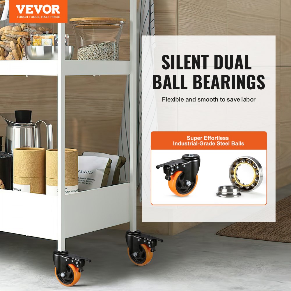 VEVOR Caster Wheels, 4 inch, Set of 4, 440 lbs Capacity, Threaded Stem Casters with Security Dual Locking A/B Brake, Heavy Duty Industrial Casters, No Noise Swivel Caster Wheels for Cart, Furniture