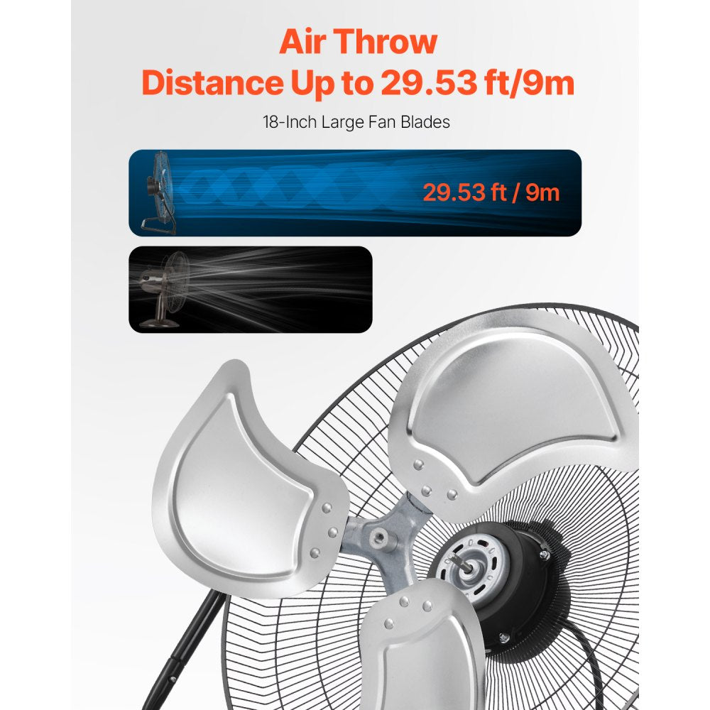VEVOR Floor Fan, 3 Speeds High Velocity Heavy Duty 18 Inch Industrial Fan, 4000 CFM 360° Adjustable Tilt 19.69 ft/sec Airflow Large Metal Fan, for Home, Gym, Office, Garage, Commercial Shop & Bedroom