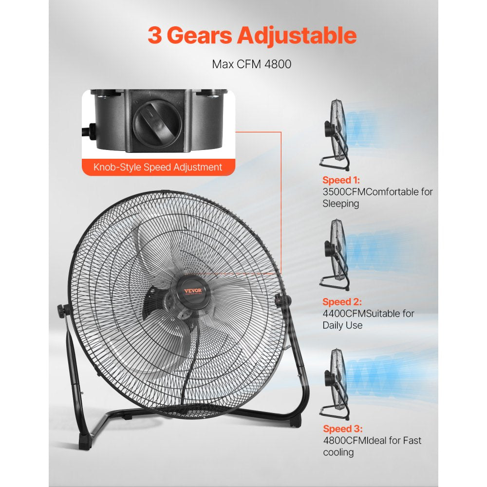 VEVOR 2 PCS Floor Fans, 3 Speeds High Velocity Heavy Duty 20 Inch Industrial Fan, 4800 CFM 360° Adjustable Tilt 21.33 ft/sec Airflow Large Metal Fan, for Gym, Home, Garage, Commercial Shop & Bedroom