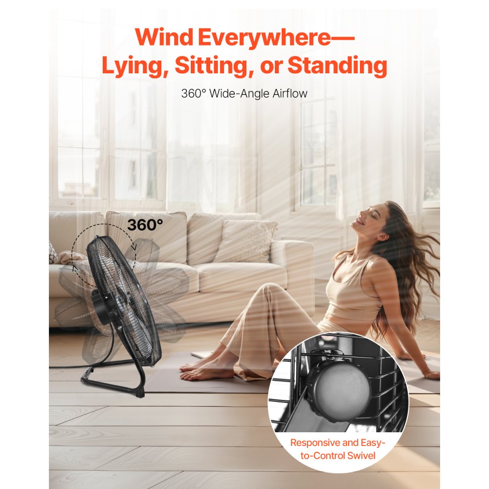 VEVOR 2 PCS Floor Fans, 3 Speeds High Velocity Heavy Duty 20 Inch Industrial Fan, 4800 CFM 360° Adjustable Tilt 21.33 ft/sec Airflow Large Metal Fan, for Gym, Home, Garage, Commercial Shop & Bedroom