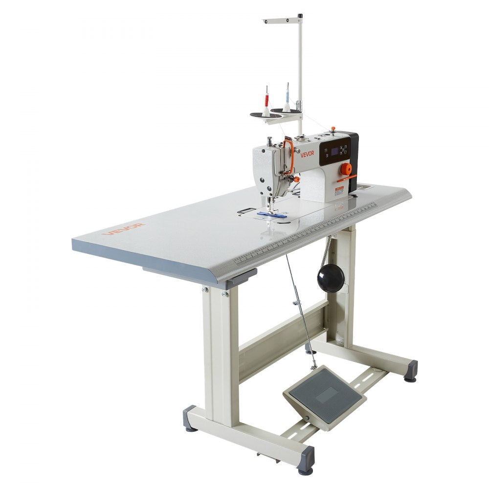 VEVOR Industrial Sewing Machine, 550W Lockstitch Sewing Machine Set with Servo Motor and Table Stand, Auto Thread Trimmer, 5000 SPM High Speed, Metal Frame, LCD Panel, LED Light, for Cotton, Denim