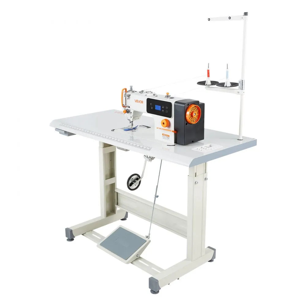 VEVOR Industrial Sewing Machine, 550W Lockstitch Sewing Machine Set with Servo Motor and Table Stand, 5000 SPM High Speed, Metal Frame, LCD Panel, LED Light, for Cotton, Wool, Denim, Leather, Canvas