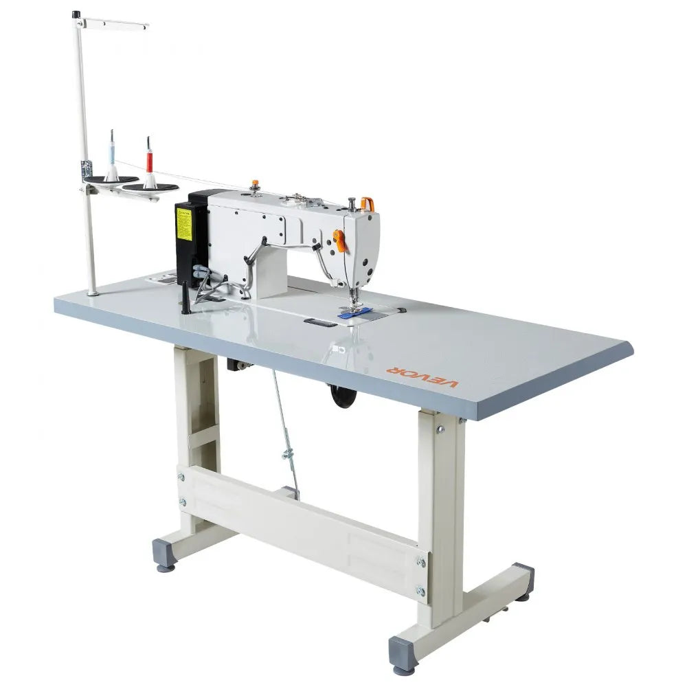VEVOR Industrial Sewing Machine, 550W Lockstitch Sewing Machine Set with Servo Motor and Table Stand, 5000 SPM High Speed, Metal Frame, LCD Panel, LED Light, for Cotton, Wool, Denim, Leather, Canvas