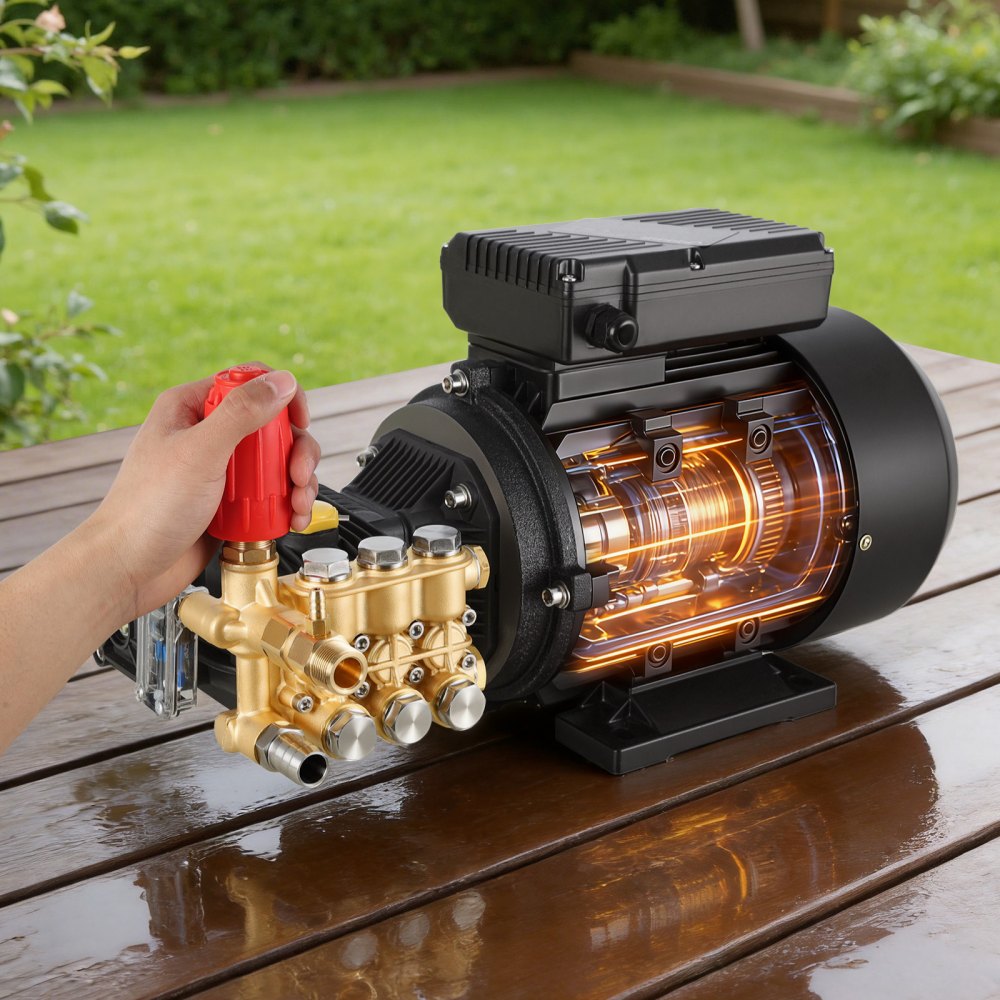 VEVOR Electric Pressure Washer Pump Kit, 1950 PSI, 3.2 GPM, Triplex Power Washer Pump with 5 HP Motor 240 V, Adjustable Water Pressure, for Washing Cars, Gardens, Exterior Walls, Deck, Machinery Equipment