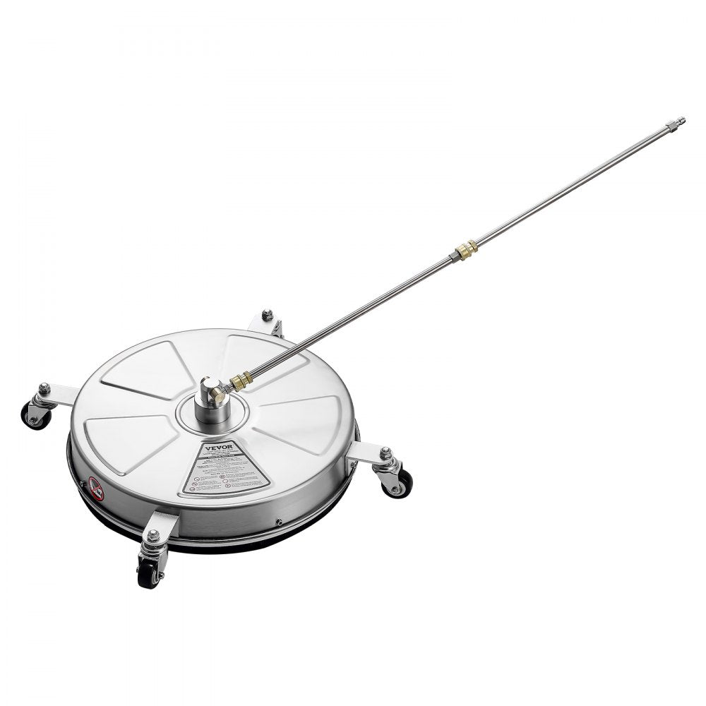 VEVOR 18" Pressure Washer Surface Cleaner, Stainless Steel Pressure Washer Attachments with 4 Wheels, 4000 Max PSI, 1/4 Quick Connector, 2 Spray Nozzles, 2 Extended Wands for Concrete, Patio, Deck