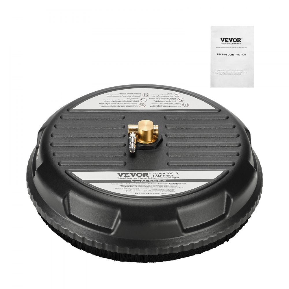 VEVOR 15" Pressure Washer Surface Cleaner, Plastic Pressure Washer Attachment, 4000 Max PSI, 1/4" Quick Connector, 2 Spray Nozzles, Ideal for Driveways, Sidewalks, Patios, Decks, Black