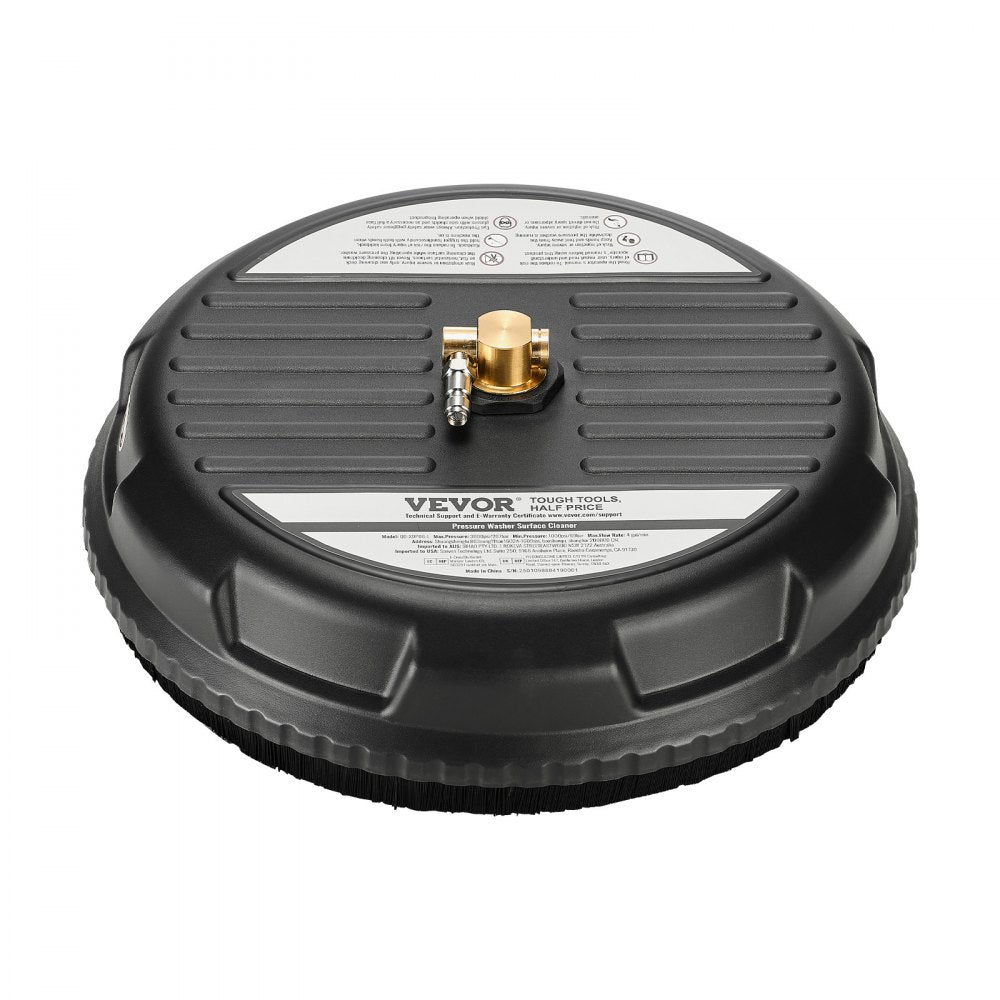 VEVOR 15" Pressure Washer Surface Cleaner, Plastic Pressure Washer Attachment, 4000 Max PSI, 1/4" Quick Connector, 2 Spray Nozzles, Ideal for Driveways, Sidewalks, Patios, Decks, Black
