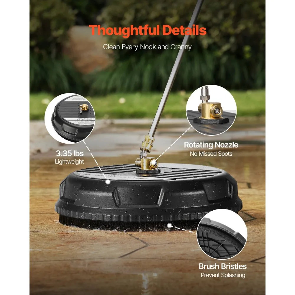 VEVOR 15" Pressure Washer Surface Cleaner, 4000 Max PSI, 1/4 Quick Connector, 2 Spray Nozzles, 2 Extended Wands for Driveway, Sidewalk, Patio, Deck