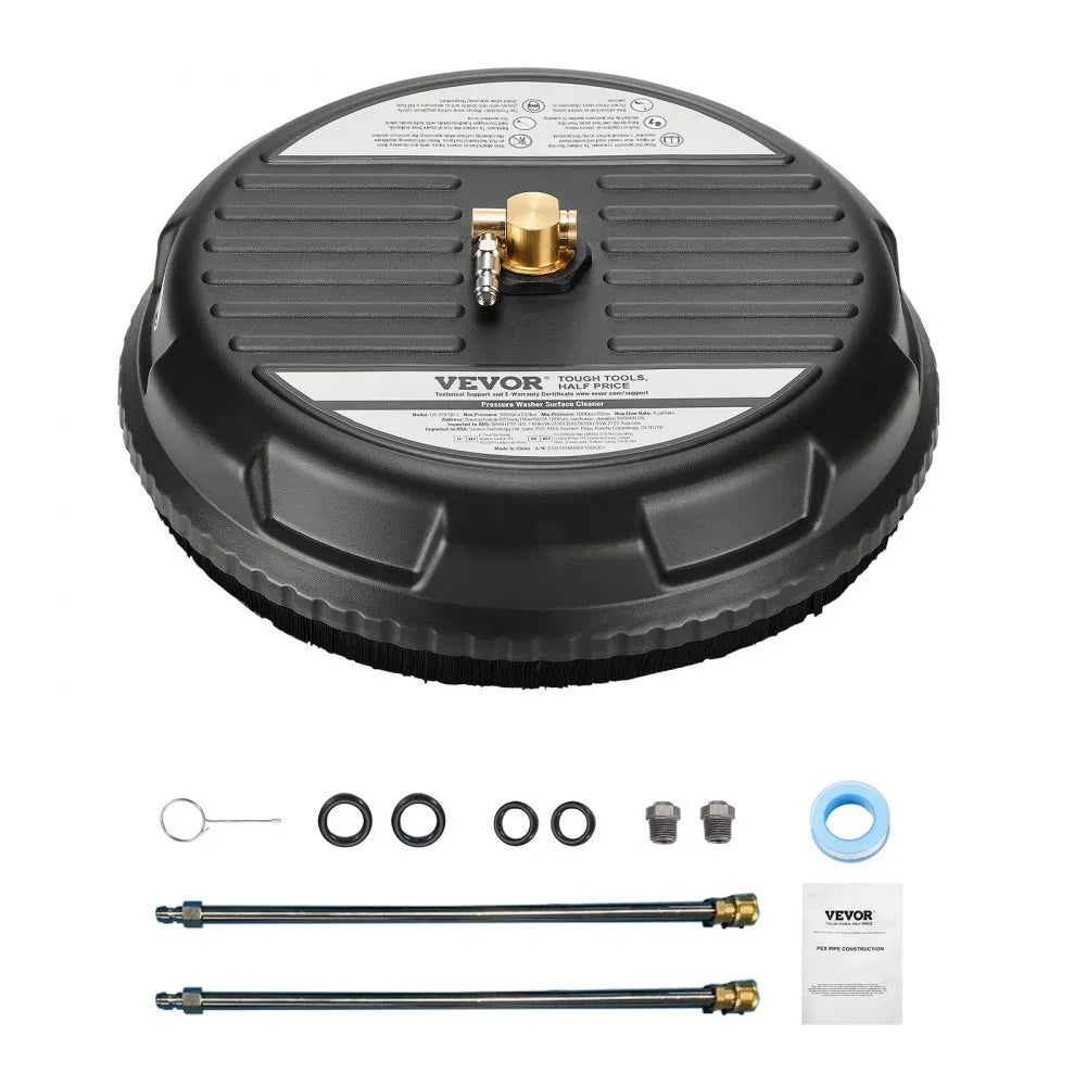 VEVOR 15" Pressure Washer Surface Cleaner, 4000 Max PSI, 1/4 Quick Connector, 2 Spray Nozzles, 2 Extended Wands for Driveway, Sidewalk, Patio, Deck