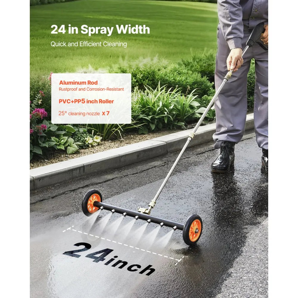 VEVOR 24" Pressure Washer Undercarriage Cleaner, Stainless Steel Surface Cleaner for Pressure Washer, 4000 Max PSI, Angle Adjustment Gear, 7 Spray Nozzles, 2 Extended Wands for Driveway, Patio, Deck