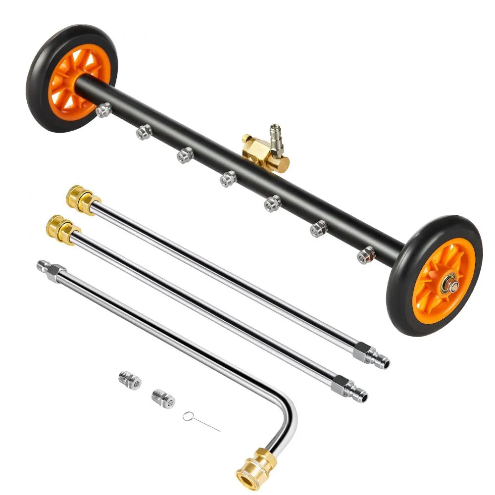 VEVOR 24" Pressure Washer Undercarriage Cleaner, Stainless Steel Surface Cleaner for Pressure Washer, 4000 Max PSI, Angle Adjustment Gear, 7 Spray Nozzles, 2 Extended Wands for Driveway, Patio, Deck