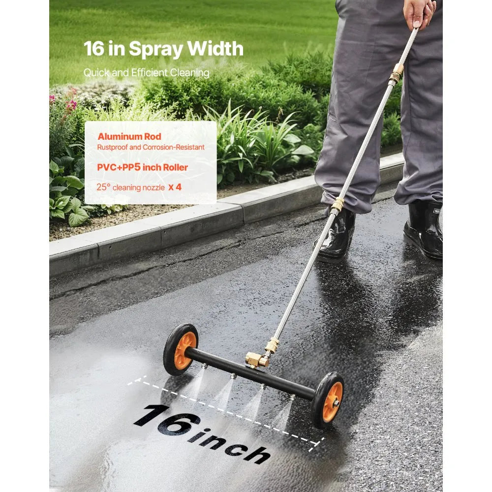 VEVOR 16" Pressure Washer Undercarriage Cleaner, Stainless Steel Surface Cleaner for Pressure Washer, 4000 Max PSI, Angle Adjustment Gear, 4 Spray Nozzles, 2 Extended Wands for Driveway, Patio, Deck