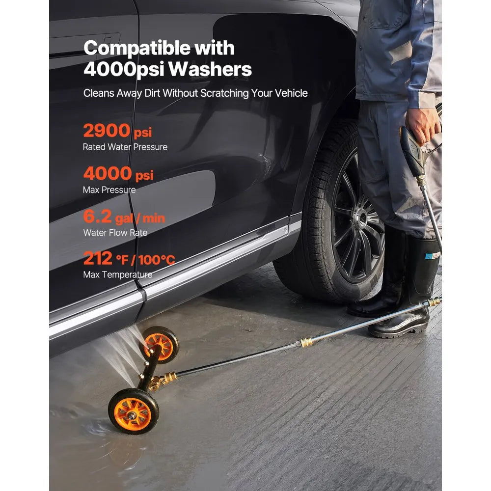 VEVOR 16" Pressure Washer Undercarriage Cleaner, Stainless Steel Surface Cleaner for Pressure Washer, 4000 Max PSI, Angle Adjustment Gear, 4 Spray Nozzles, 2 Extended Wands for Driveway, Patio, Deck