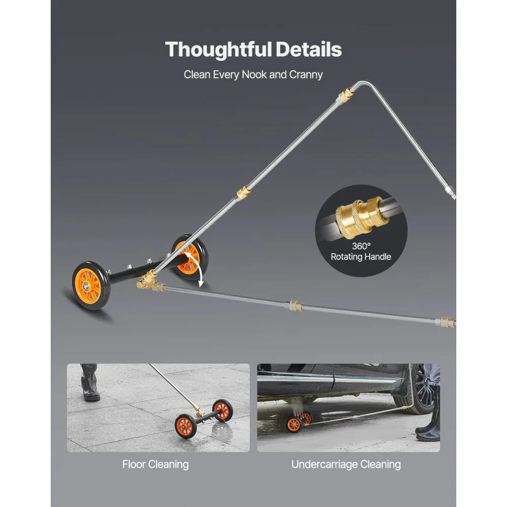 VEVOR 16" Pressure Washer Undercarriage Cleaner, Stainless Steel Surface Cleaner for Pressure Washer, 4000 Max PSI, Angle Adjustment Gear, 4 Spray Nozzles, 2 Extended Wands for Driveway, Patio, Deck