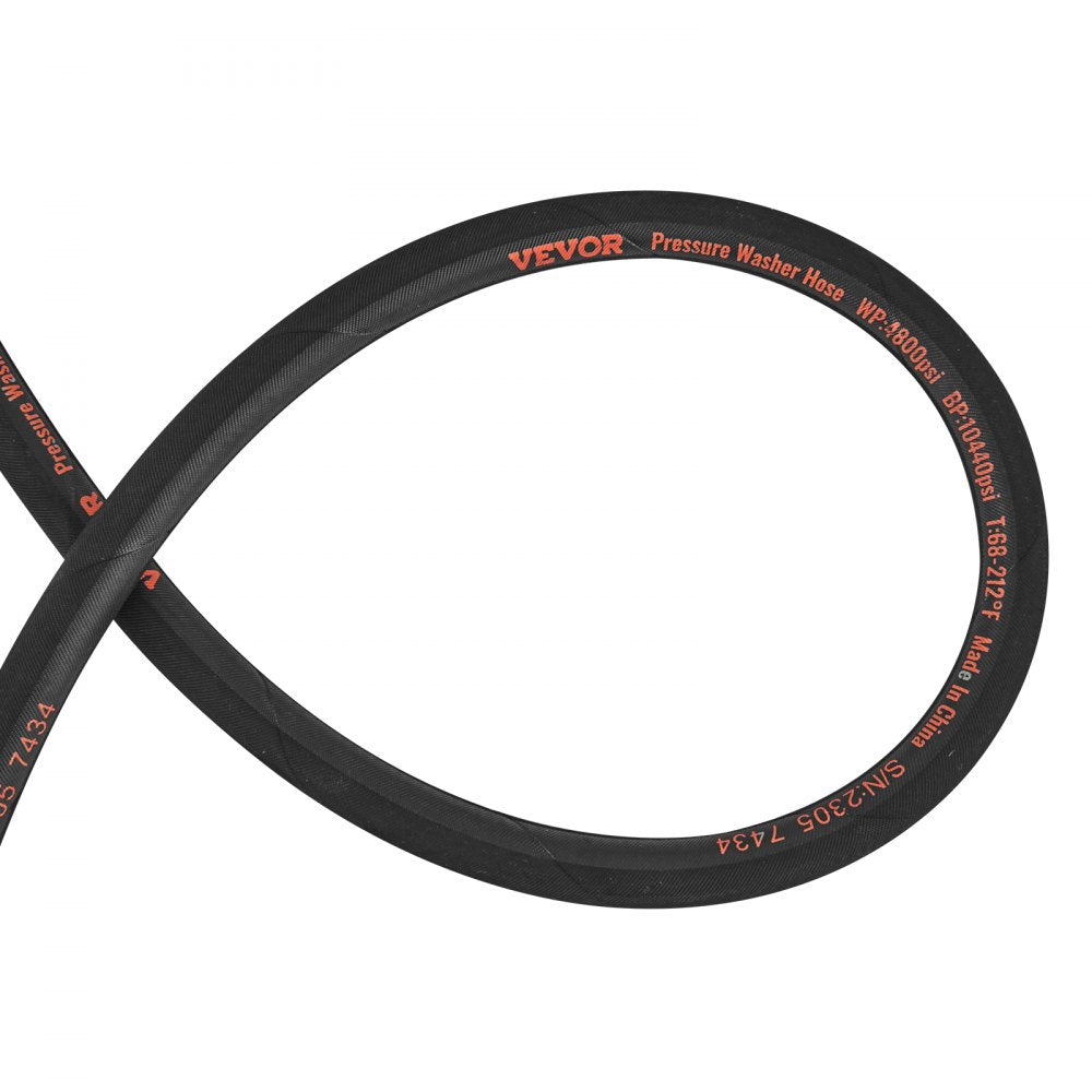 VEVOR Pressure Washer Hose, 100FT, Kink Free 3/8"-φ14.8 Male, 3/8"-φ15 Female For Most Brand Pressure Washers, 4.9'' Bending Radius, 4800 PSI Heavy Duty Power Washer Extension Replacement Hose