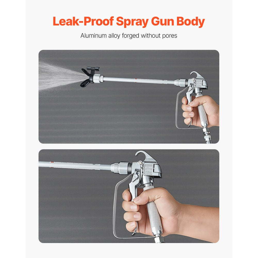 VEVOR Airless Paint Spray Gun and Hose Kit, 3600PSI High Pressure Paint Sprayer Hose Set with 5 Tips, 211, 315, 417, 517, 623, Swivel Joint Airless Spray Gun Kit with Filters, Hose and Extension Rods