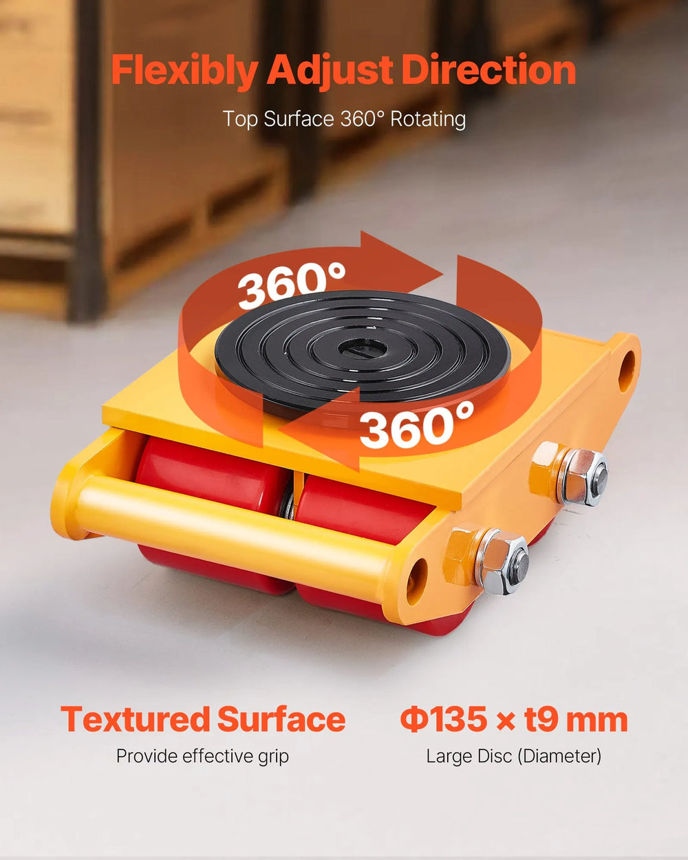 VEVOR 4PCS Machinery Skate Dolly, 17637 LBS/8T Industrial Machinery Mover, Heavy Duty Carbon Steel Machinery Moving Skate with 4 PU Wheels and 360° Rotation Non-Slip Cap for Warehouse, Workshop, Facto