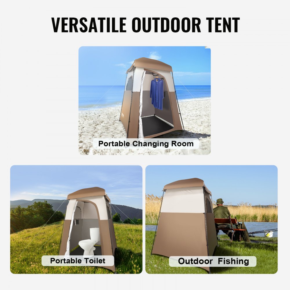 VEVOR Camping Shower Tent, 83" x 42" x 83" 2 Rooms Oversize Outdoor Portable Shelter, Privacy Tent with Detachable Top, Pockets, Hanging Rope and Clothesline, for Dressing, Changing, Toilet, Bathroom