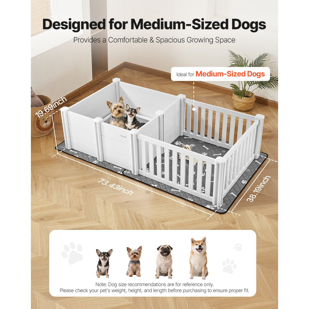 VEVOR Dog Whelping Box, 73x38x19.7 in, Plastic Dog Whelping Pen with Adjustable Height Door, Puppy Playpen with Waterproof Pee Pad, Easy to Clean, Durable Indoor Pet Birth Kit for Medium Sized Dogs