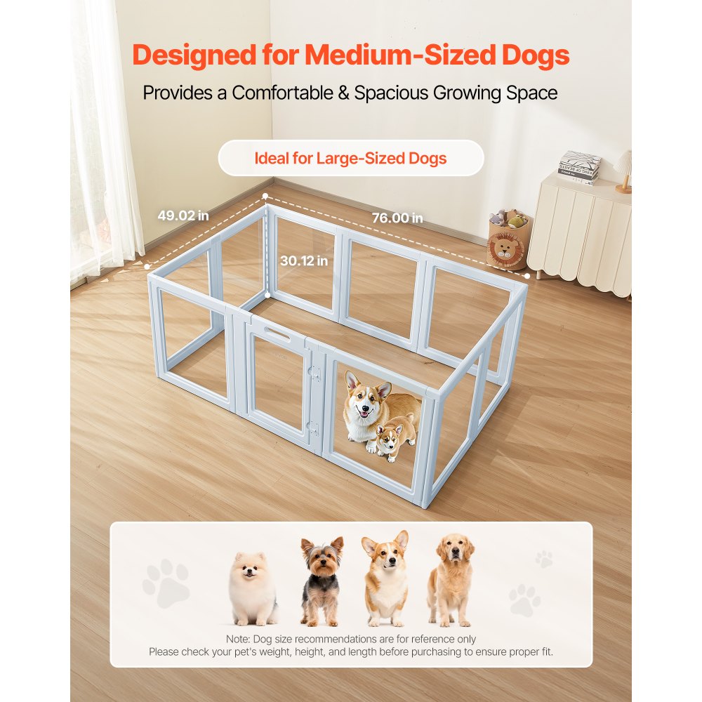 VEVOR whelping box size illustration showing 76.00 in x 49.02 in x 30.12 in
