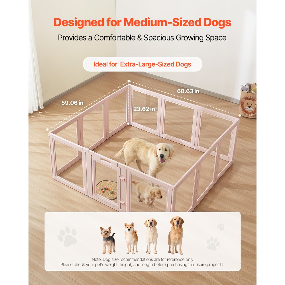 VEVOR Dog Whelping Box, 60x59x23 in Transparent Plastic Dog Whelping Pen for X-Large Sized Dogs, Waterproof Puppy Playpen with Windows & Door Lock, Easy to Clean, Durable Indoor Pet Dogs Cats Birth Kit