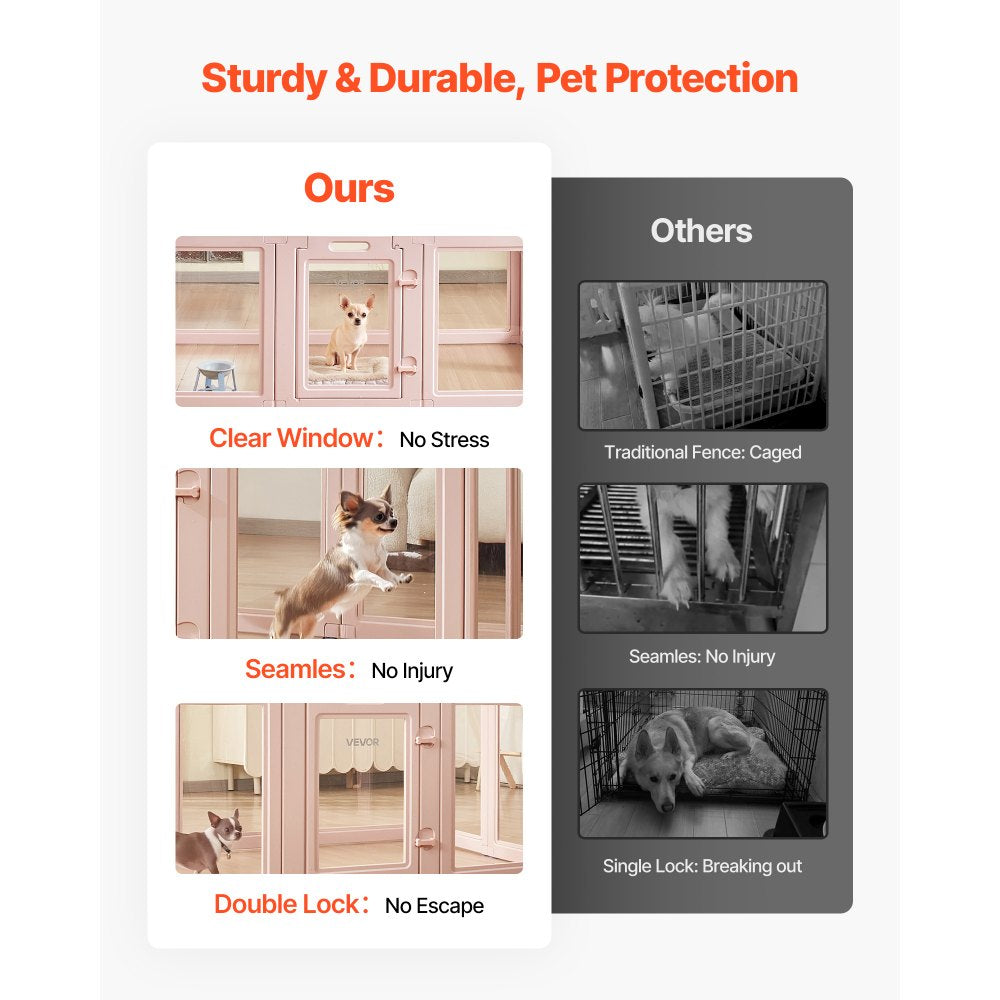 VEVOR Dog Whelping Box, 60x39x23 in Plastic Dog Whelping Pen for Medium Sized Dogs, Waterproof Transparent Puppy Playpen with Windows & Door Lock, Easy to Clean, Durable Indoor Pet Dogs Cats Birth Kit