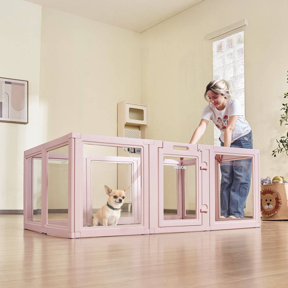 VEVOR Dog Whelping Box, 60x39x23 in Plastic Dog Whelping Pen for Medium Sized Dogs, Waterproof Transparent Puppy Playpen with Windows & Door Lock, Easy to Clean, Durable Indoor Pet Dogs Cats Birth Kit