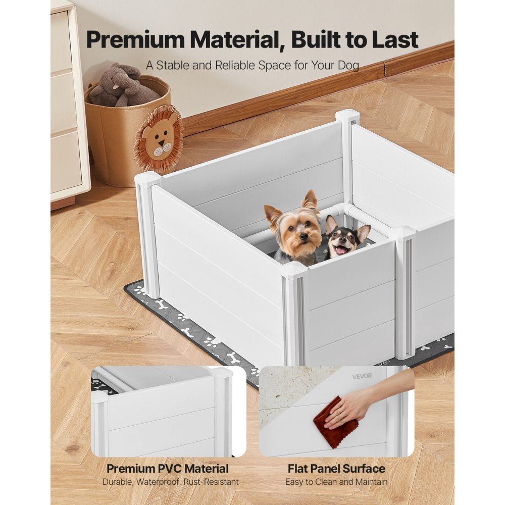 VEVOR Dogs Whelping Box, 38.6 x 38.6 x 18.1 inch, Plastic PVC Puppies Playpen with Height Adjustable Door and Washable Pee Pad, Anti-Deformation Indoor Puppy Play Pen for Medium Breed Dogs, Milk White