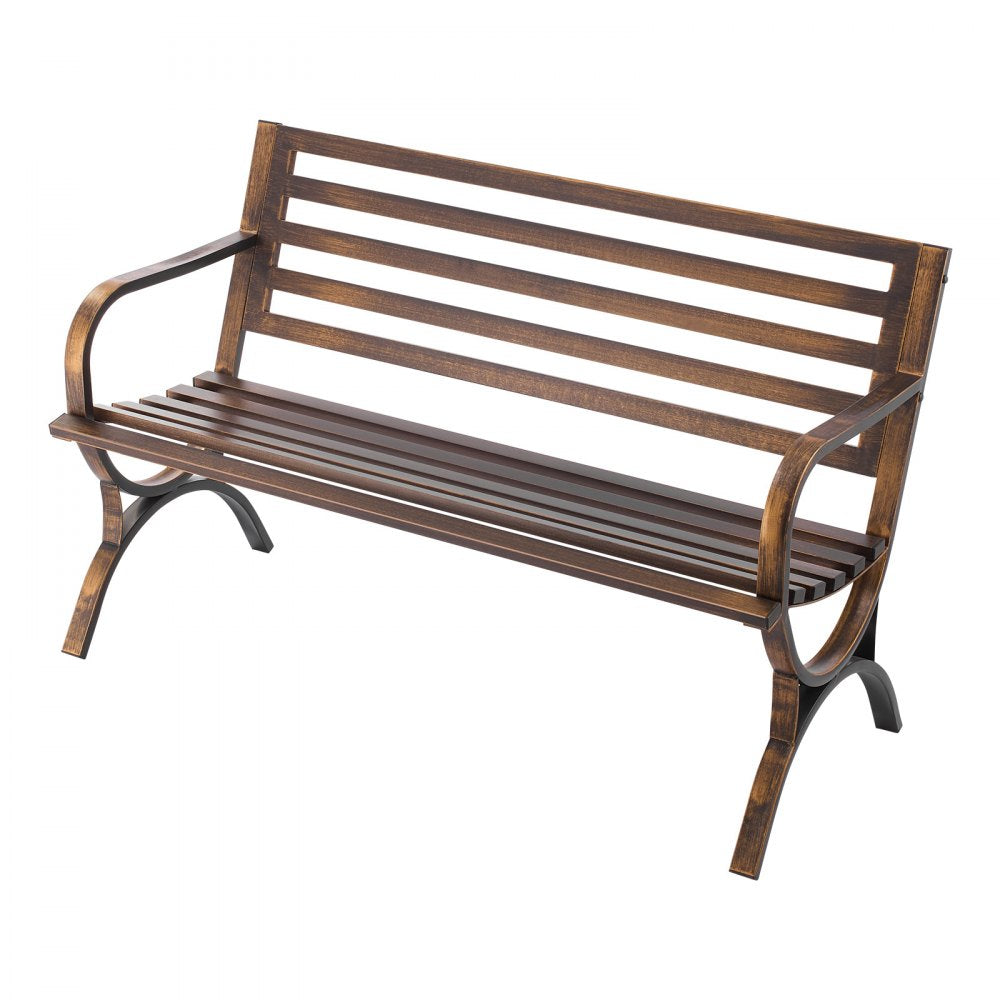 VEVOR Outdoor Bench, 50 inch, Carbon Steel Metal Frame with Slatted Pattern Backrest and Round Edge Armrests, Weatherproof Outside Bench for Patio, Garden, Park, Yard, Front Porch, Antique Bronze