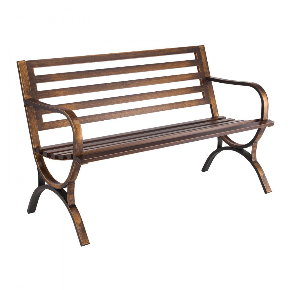 VEVOR Outdoor Bench, 50 inch, Carbon Steel Metal Frame with Slatted Pattern Backrest and Round Edge Armrests, Weatherproof Outside Bench for Patio, Garden, Park, Yard, Front Porch, Antique Bronze