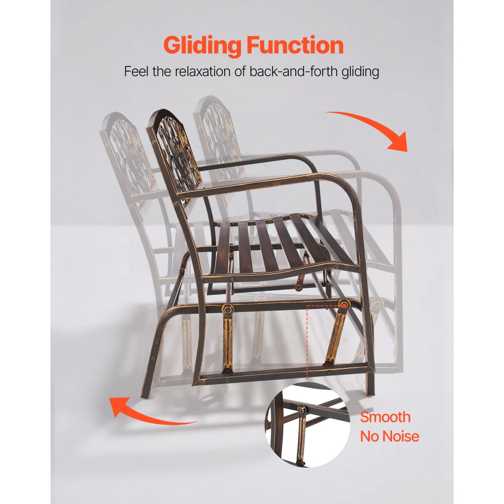 VEVOR Outdoor Bench, 50 inch, Carbon Steel Metal Frame with Cast Iron Backrest and Round Edge Armrests, Weatherproof Outside Glider Bench for Patio, Garden, Park, Yard, Front Porch, Antique Bronze